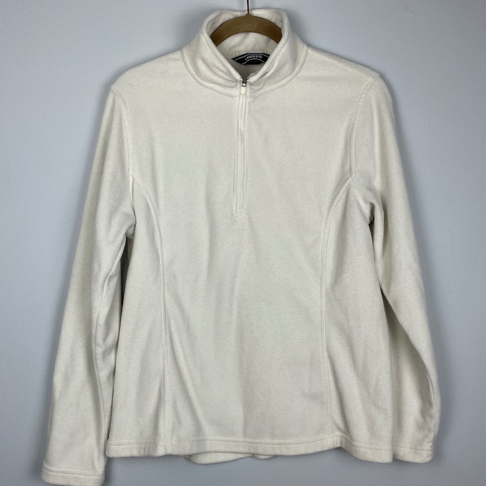 Land's End Fleece Quarter Zip Pullover White Medium